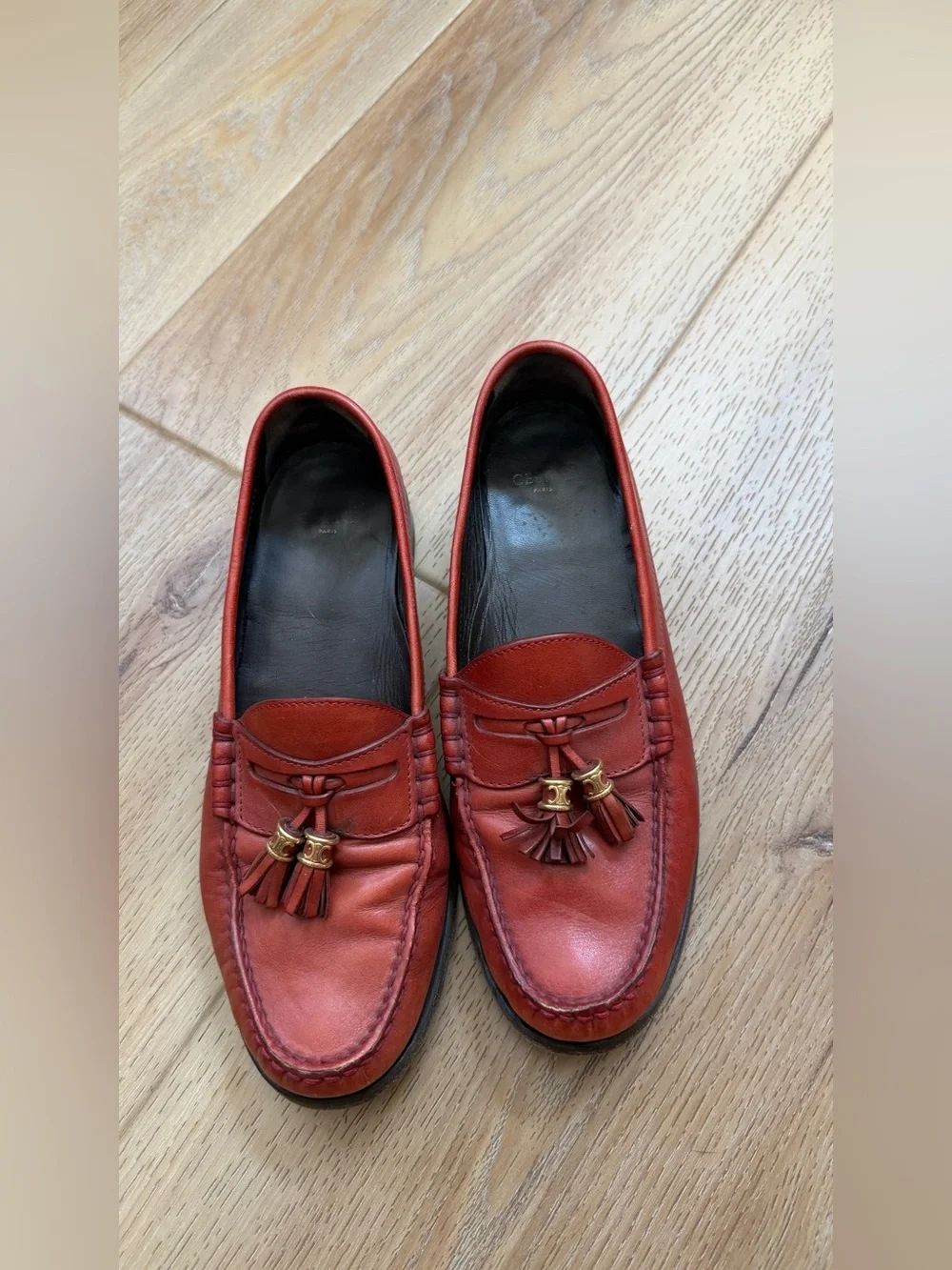 Celine women’s Classic Red Leather Tassel Loafers 38